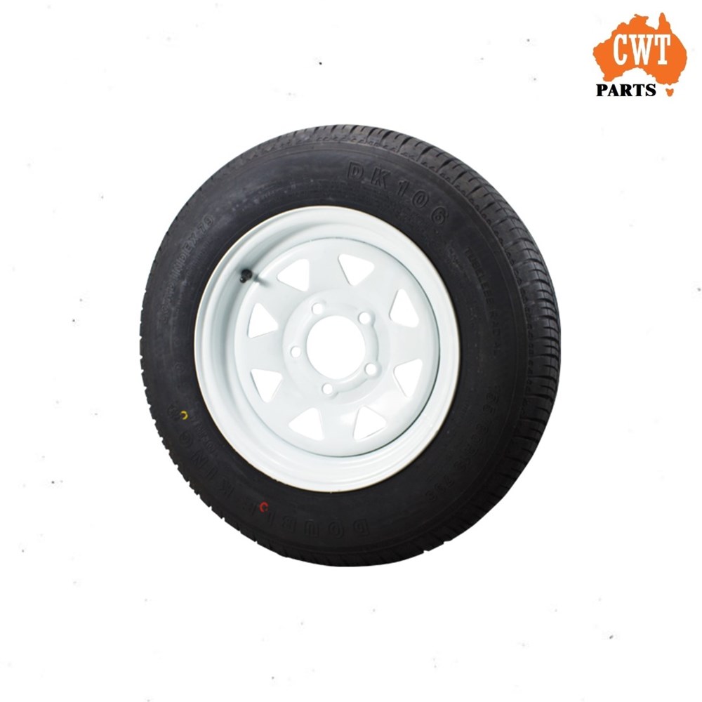 White Sunraysia 6 stud LC rim with 195R15LT tyre