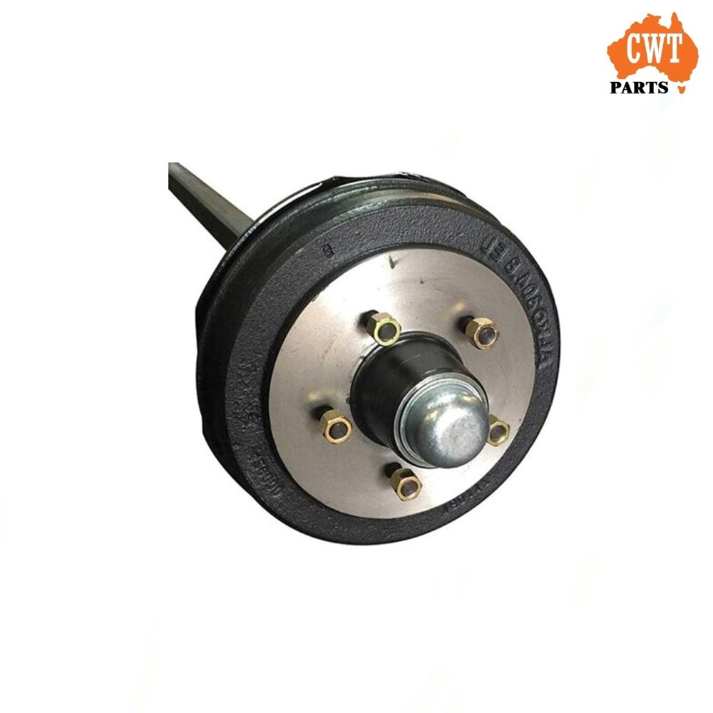 Complete Assembled Electric Axle 50Sq, Complete with 12″ electric backing plate, LC 12″ drums – 2T Dexter bearings packed – 2000kg rated (NOTE: Bearings that come standard with assembled axles are Chinese brand. Option to upgrade is below)